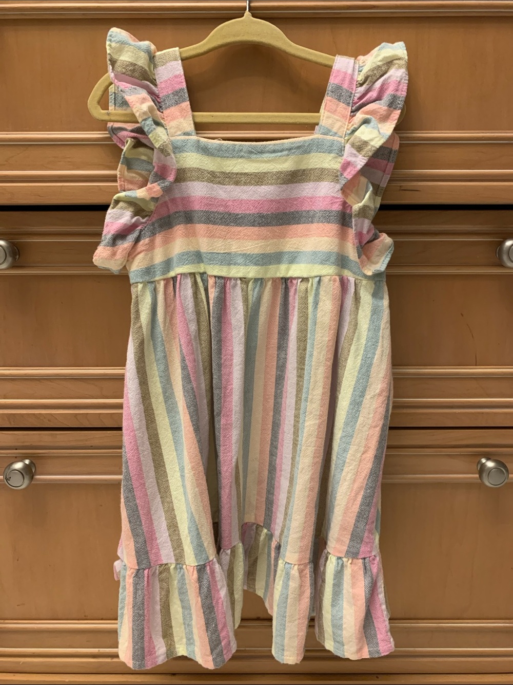 Cat & Jack - Girls' Pastel Rainbow Stripe Ruffle Dress